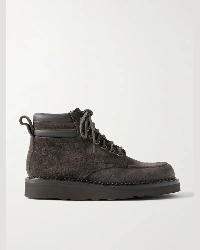 YUKETEN Schnürstiefel aus Veloursleder mit Lederbesatz Braun