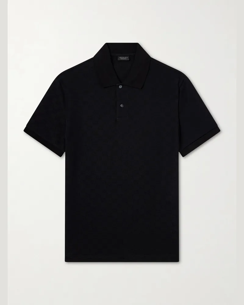 Gucci Logo-Jacquard Jersey Polo Shirt Black