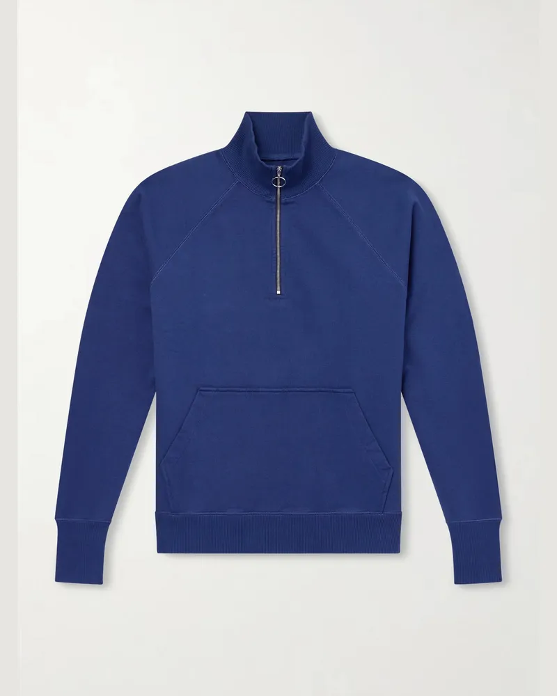Drake's Cotton-Jersey Half-Zip Sweater Blue