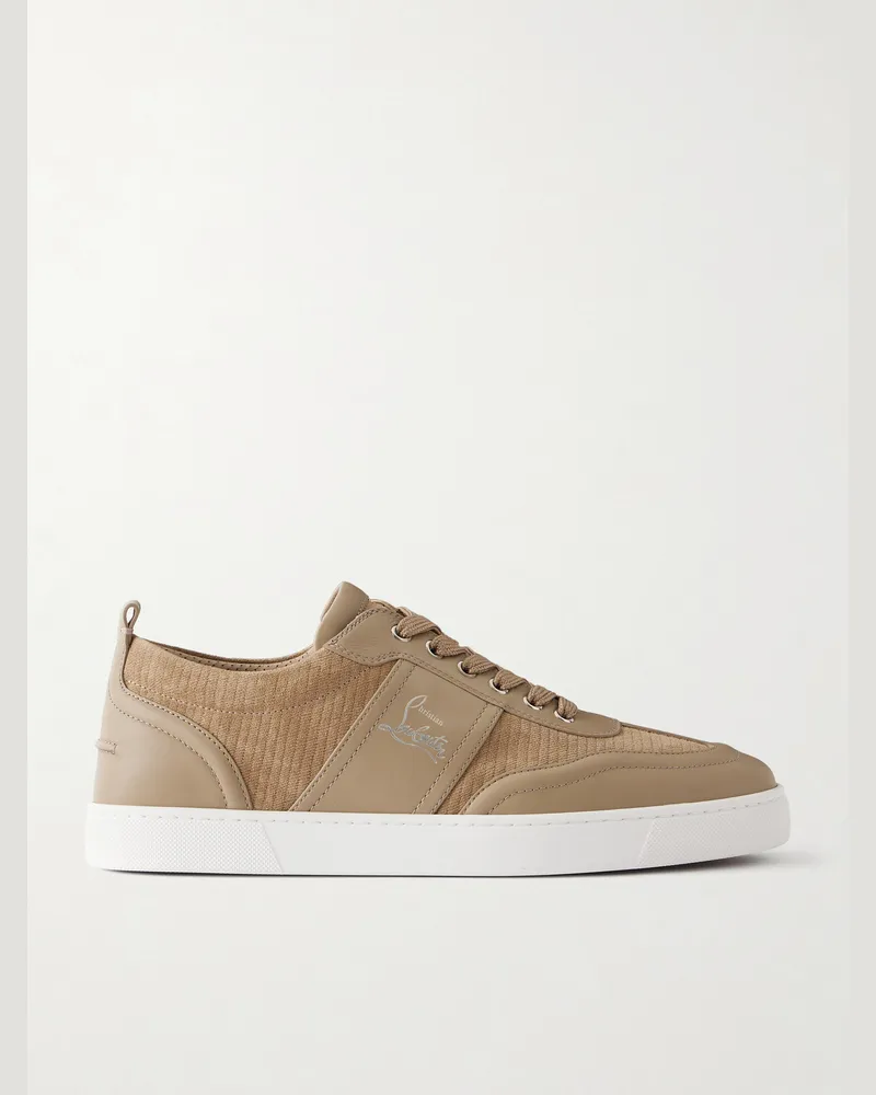 Christian Louboutin Retero Leather-Trimmed Suede Sneakers Neutrals