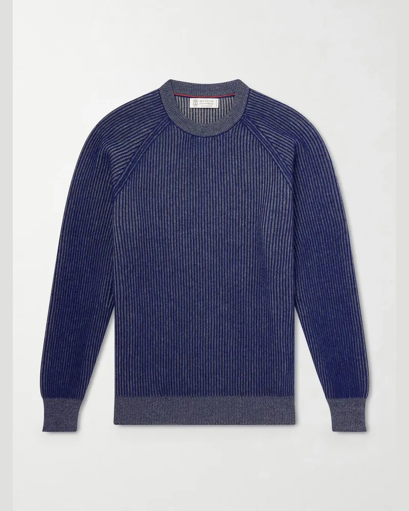 Brunello Cucinelli Ribbed Cashmere Sweater Blue