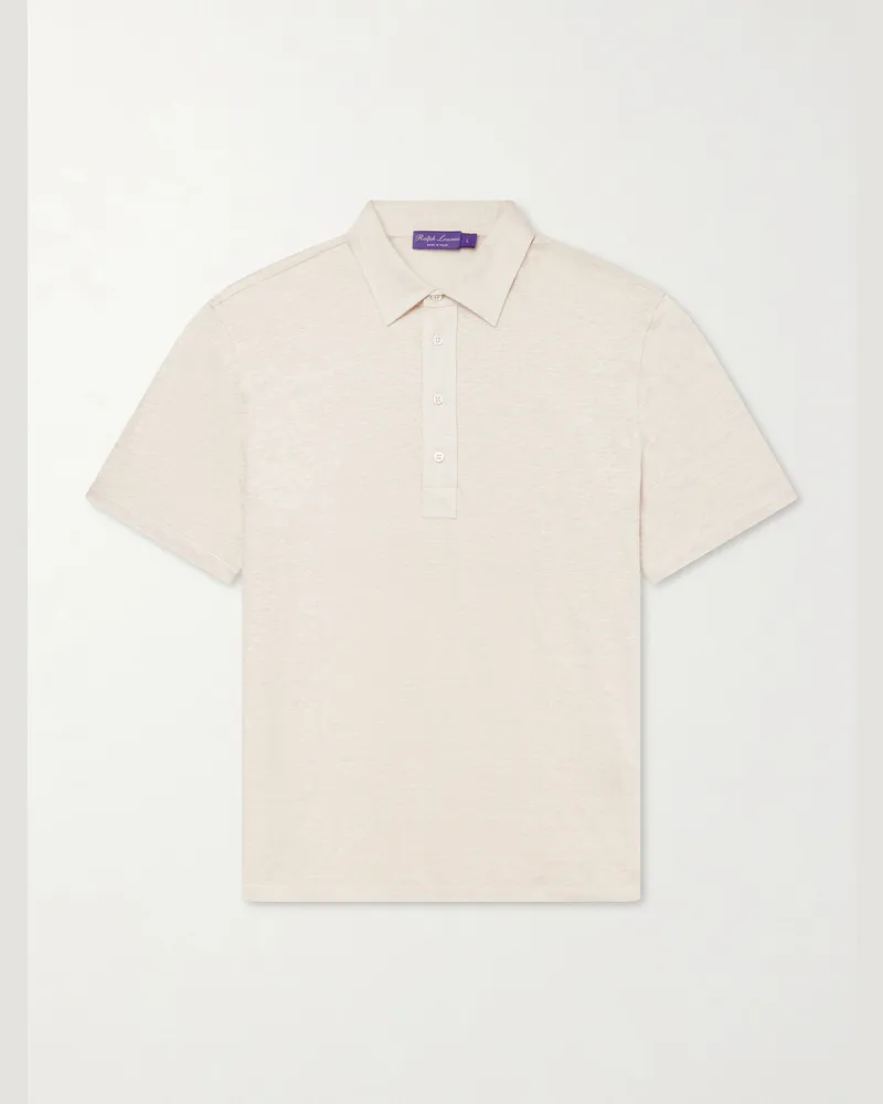 Ralph Lauren Logo-Embroidered Linen-Jersey Polo Shirt Neutrals
