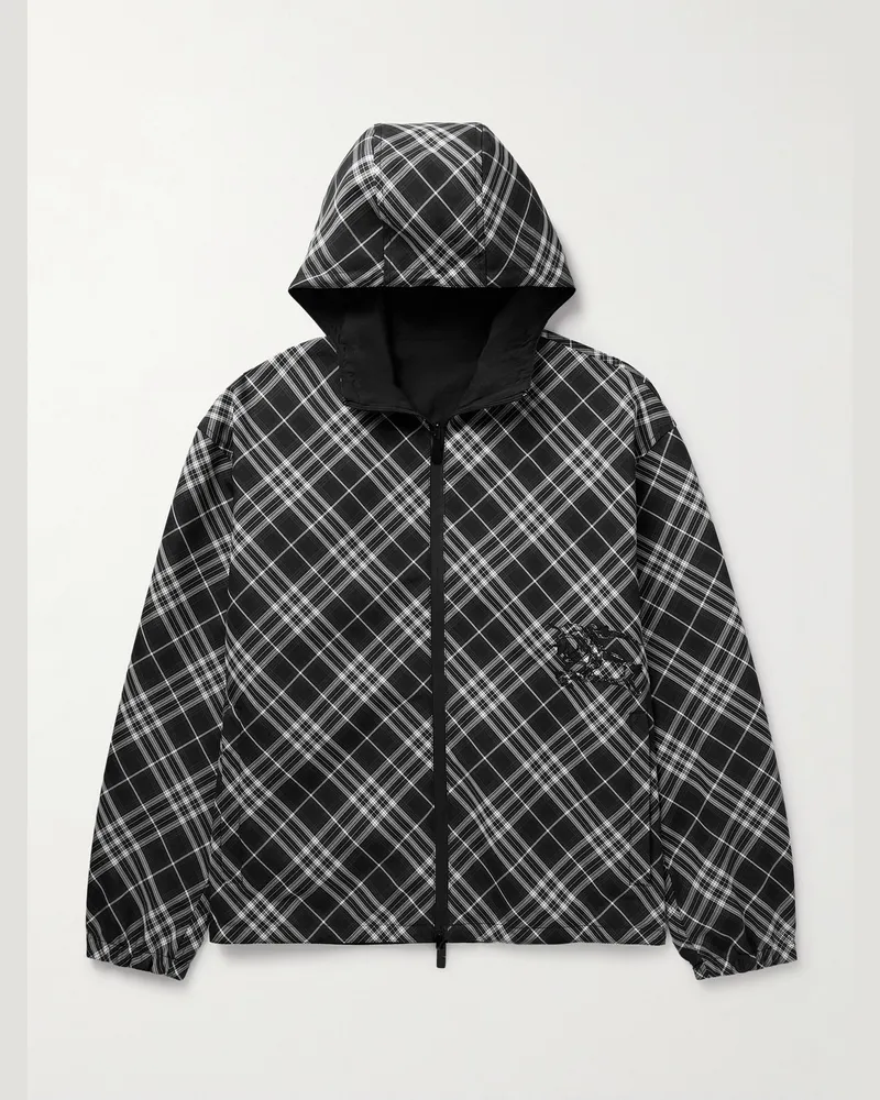Burberry Reversible Logo-Embroidered Checked Twill and Shell Hooded Jacket Black