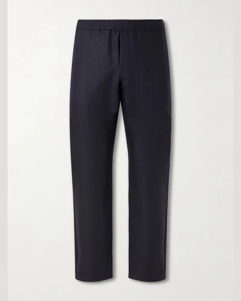 BARENA Straight-Leg Herringbone Virgin Wool Trousers Blue