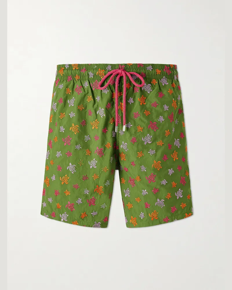 Vilebrequin Mistral Embroidered Straight-Leg Swim Shorts Green