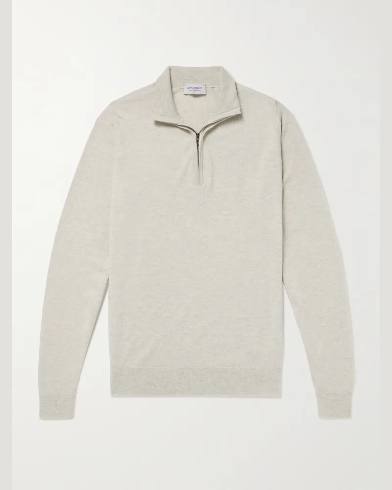 John Smedley Tapton schmal geschnittener Pullover aus Merinowolle mit kurzem Reißverschluss Grau