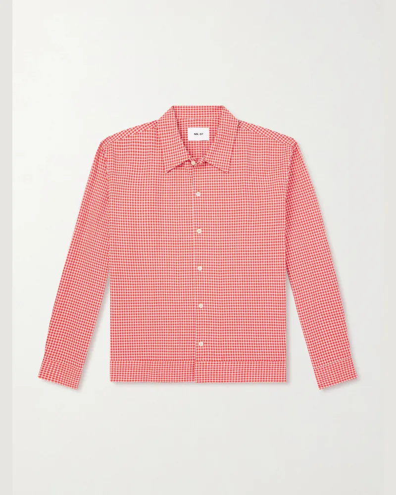 NN 07 Reed 50057 Hemd aus kariertem Seersucker aus einer Biobaumwollmischung Rot