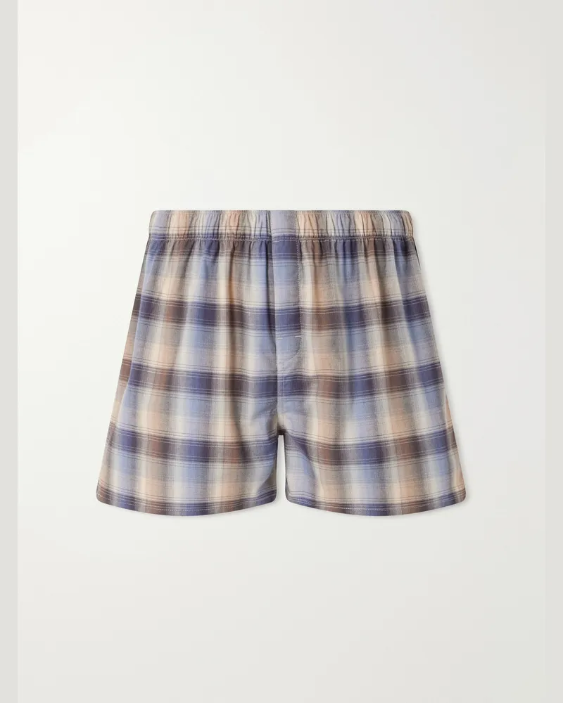 TEKLA Auralee Checked Organic Cotton-Flannel Boxers Blue