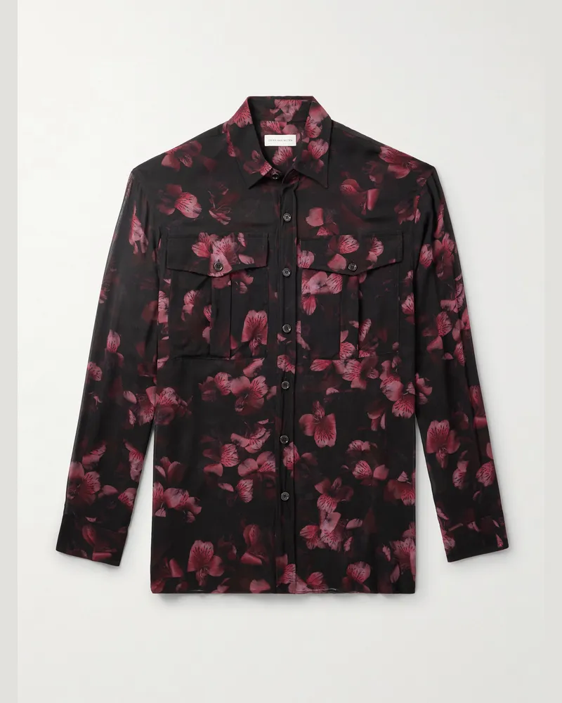 Dries van Noten Hemd aus Crêpe mit Blumenprint Schwarz