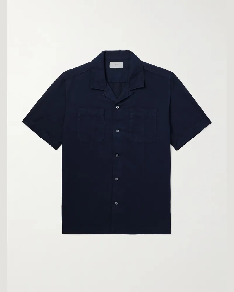 MR P. Michael 2 Hemd aus Twill aus einer Baumwoll-Leinenmischung mit wandelbarem Kragen Blau