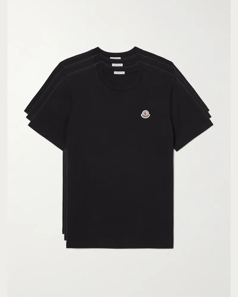 Moncler Set aus drei T-Shirts aus Baumwoll-Jersey mit Logoapplikation Schwarz