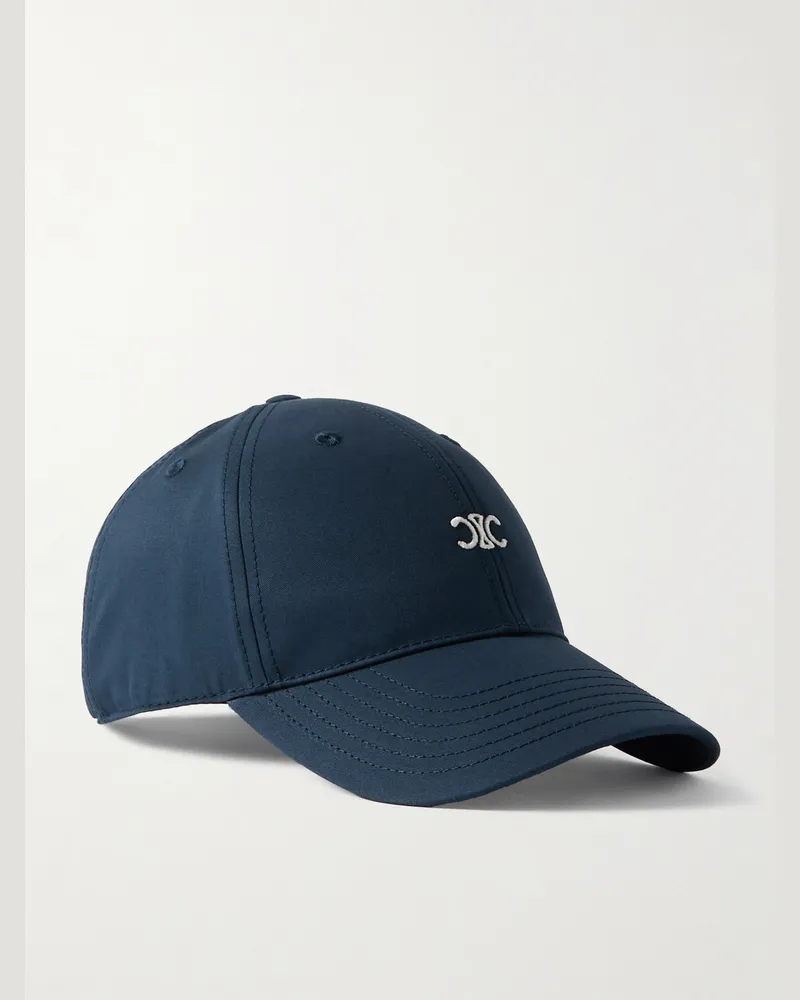 Celine Triomphe Baseballkappe aus Baumwollgabardine mit Logostickerei Blau