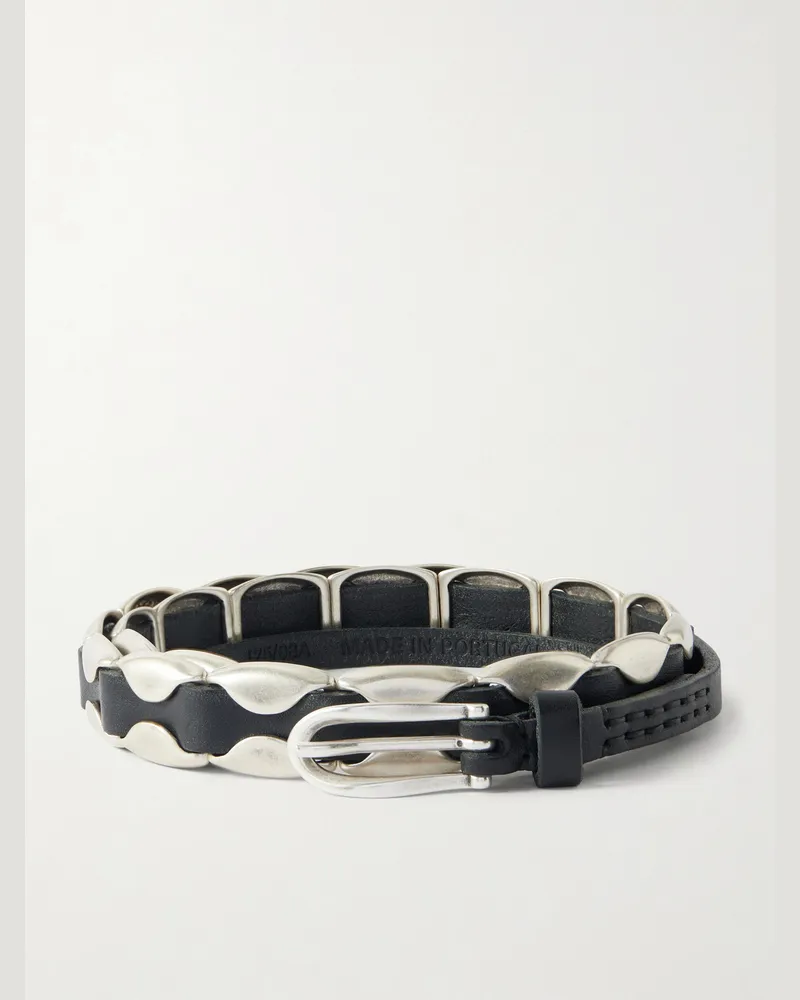Our Legacy Billow 1cm Silver-Tone and Leather Belt Black
