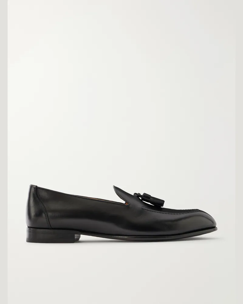 Brioni Tasseled Leather Loafers Black