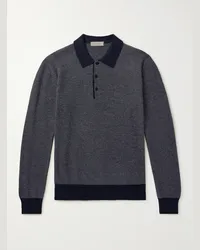 Canali Pullover aus einer Mischung aus Wolle, Baumwolle und Kaschmir mit Polokragen Blau