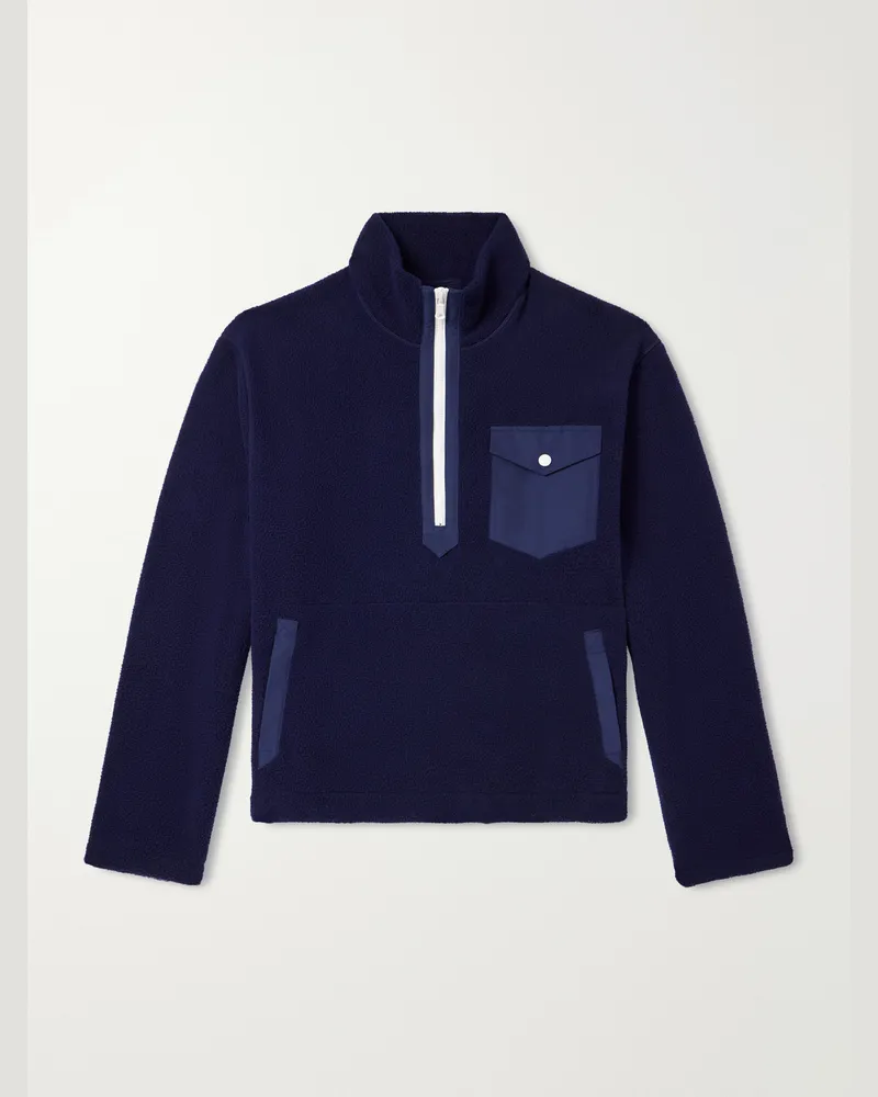 Drake's Shell-Trimmed Fleece Half-Zip Jacket Blue