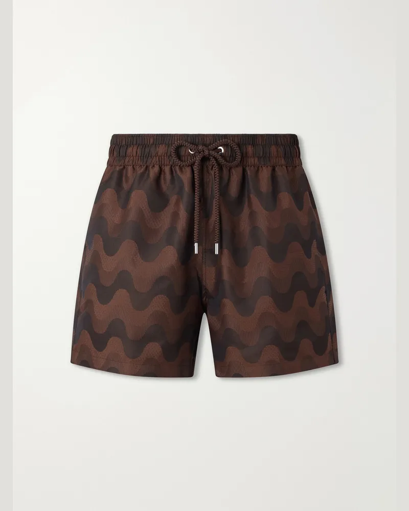 Frescobol Carioca Rio Straight-Leg Printed Jacquard Swim Shorts Brown