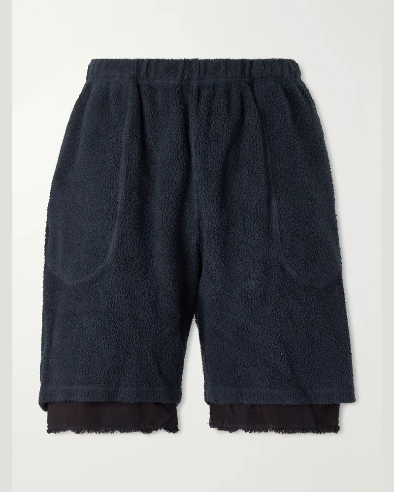 LES TIEN Straight-Leg Cotton-Fleece Drawstring Shorts Black