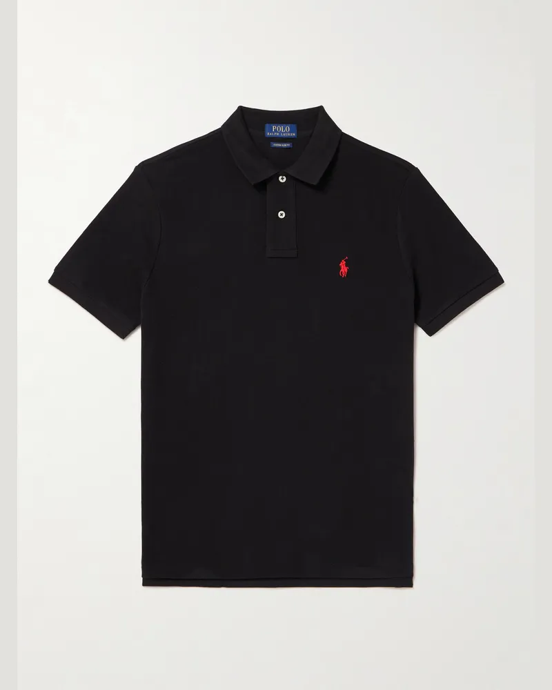 Ralph Lauren Schmal geschnittenes Polohemd aus Baumwoll-Piqué Schwarz