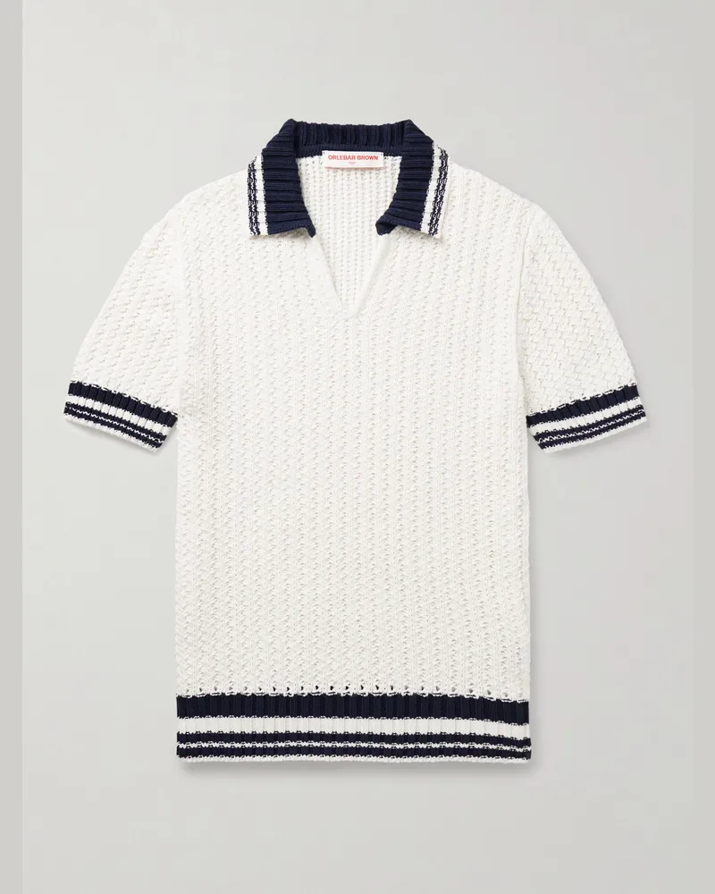 Orlebar Brown Swift Crocheted Organic Cotton Polo Shirt Neutrals