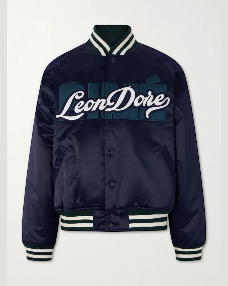 Aimé Leon Dore Logo-Embroidered Satin Varsity Jacket Blue
