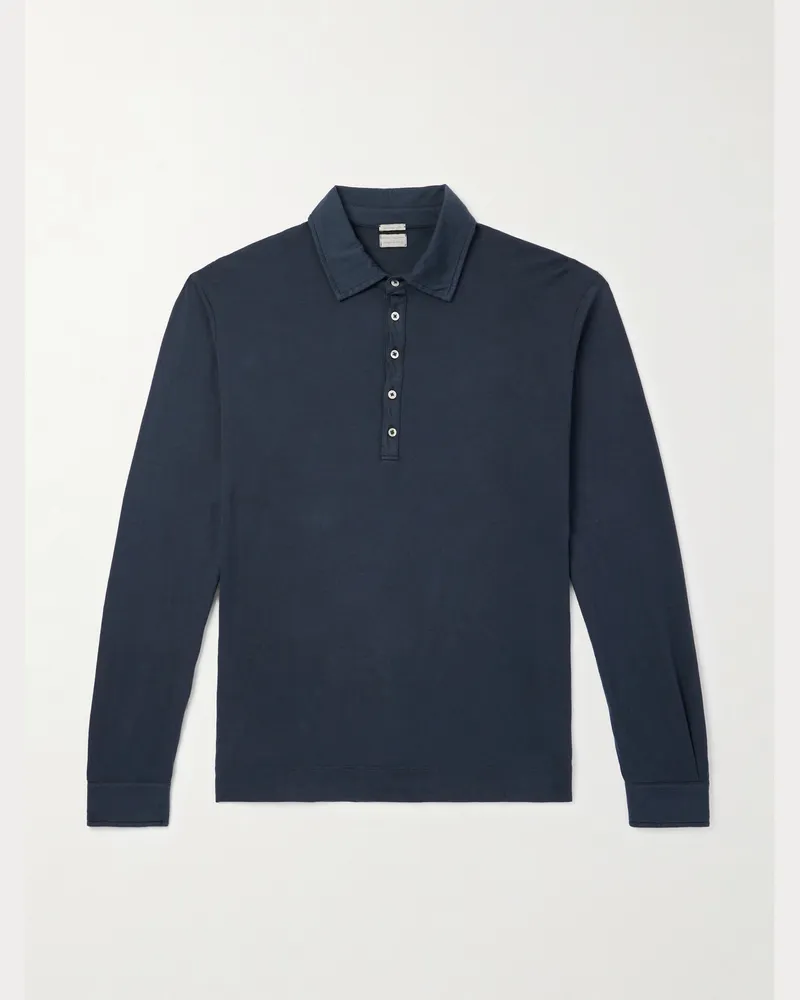Massimo Alba Ischia Oberteil aus Jersey aus einer Baumwoll-Kaschmirmischung mit Polokragen Blau