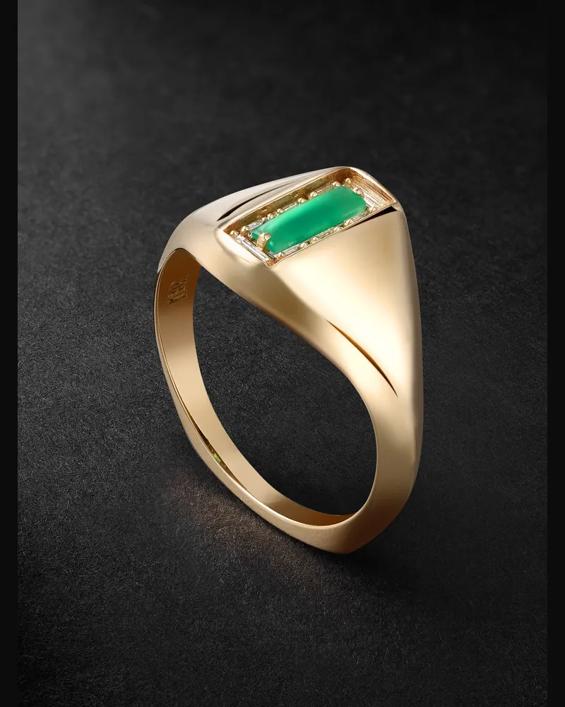 Suzanne Kalan 18-Karat Gold, Chalcedony and Diamond Ring Green