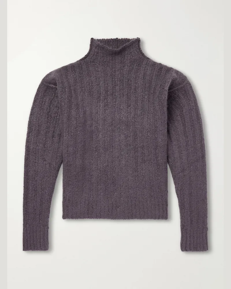 Rick Owens Ribbed Cashmere and Silk-Blend Rollneck Sweater Purple