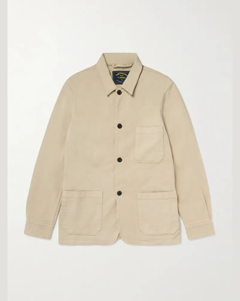 Portuguese Flannel Labura Stretch-Cotton Twill Overshirt Neutrals