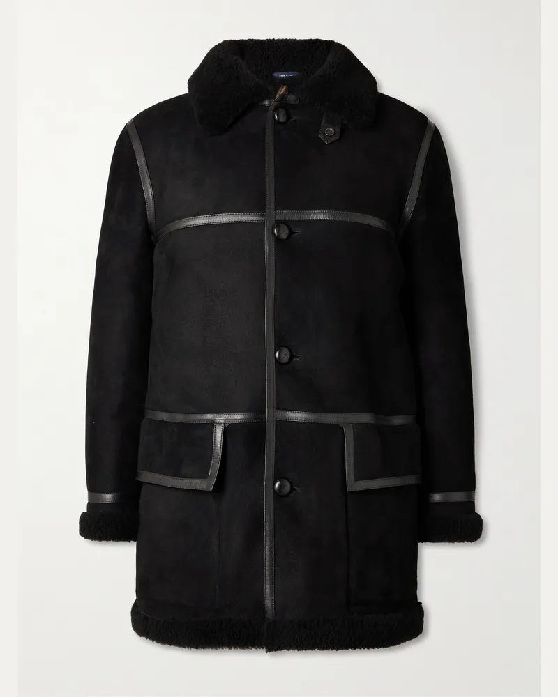 Drake's HIM Leather-Trimmed Shearling Coat Black