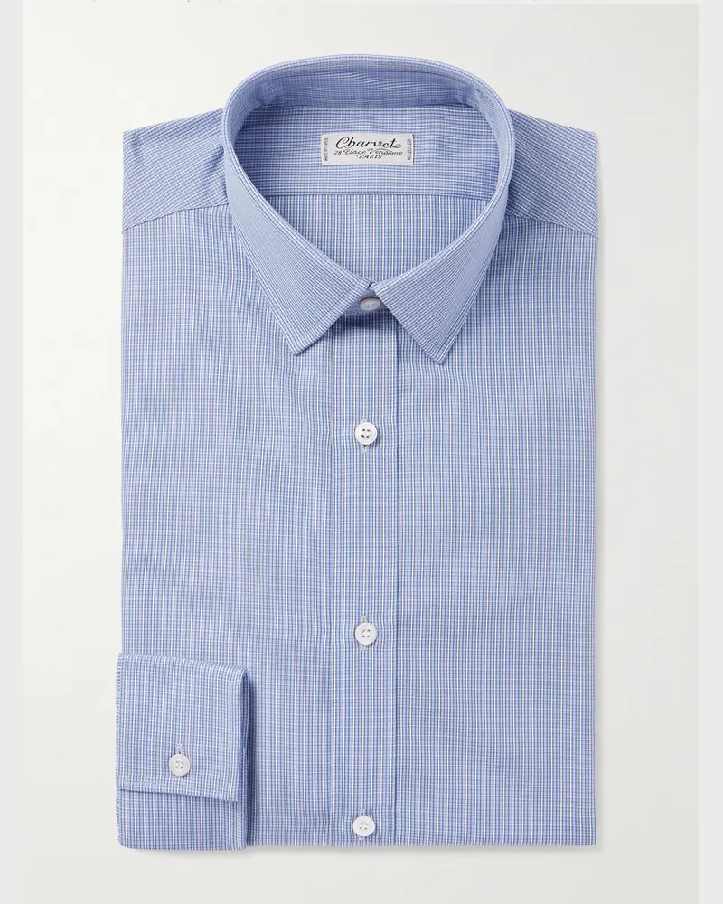 Charvet Hemd aus karierter Baumwollpopeline Blau
