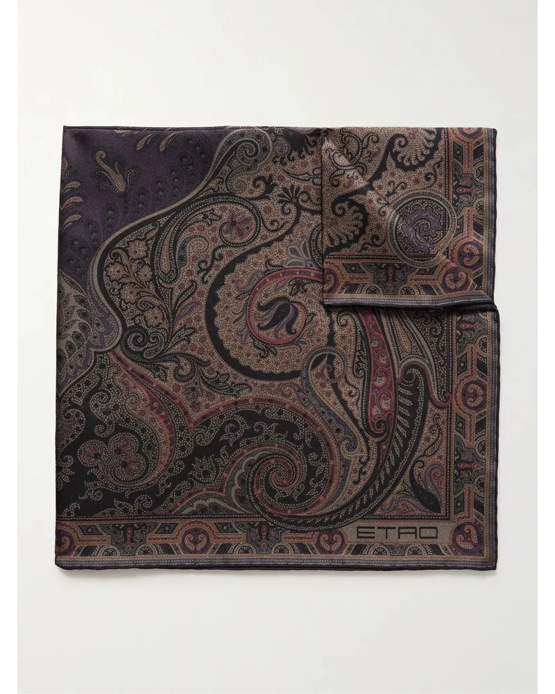 Etro Einstecktuch aus Seiden-Twill mit Paisley-Print Schwarz