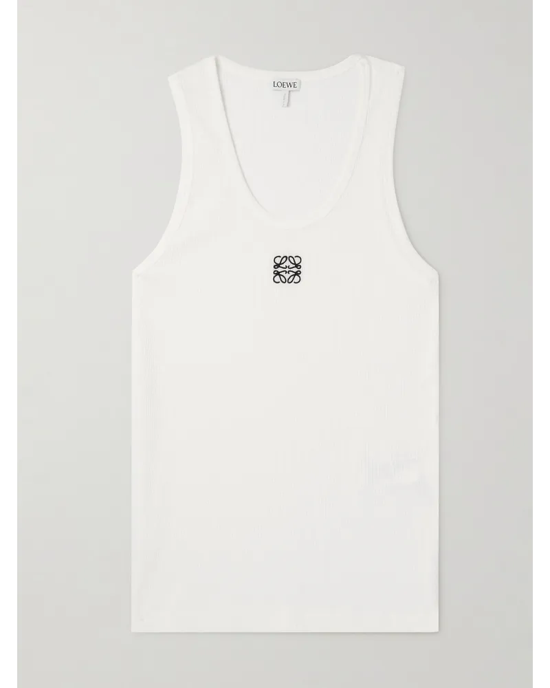 Loewe Tanktop aus gerippter Stretch-Baumwolle mit Logostickerei Weiß