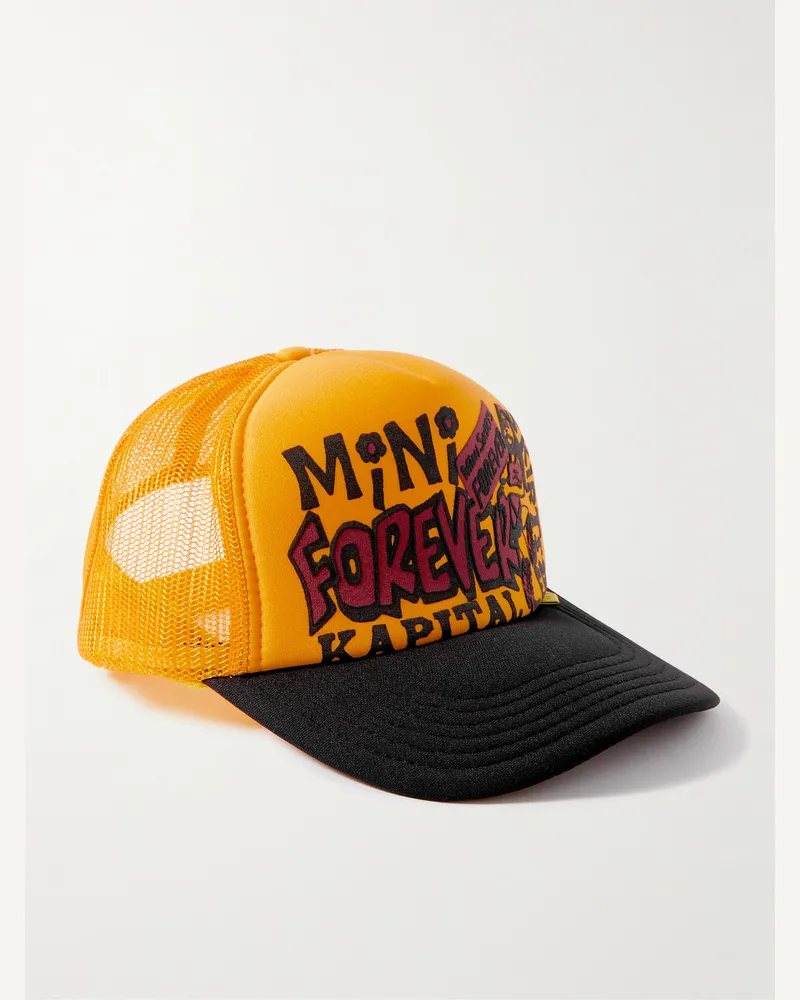 KAPITAL Mini Skirts Forever Printed Scuba and Mesh Trucker Cap Yellow