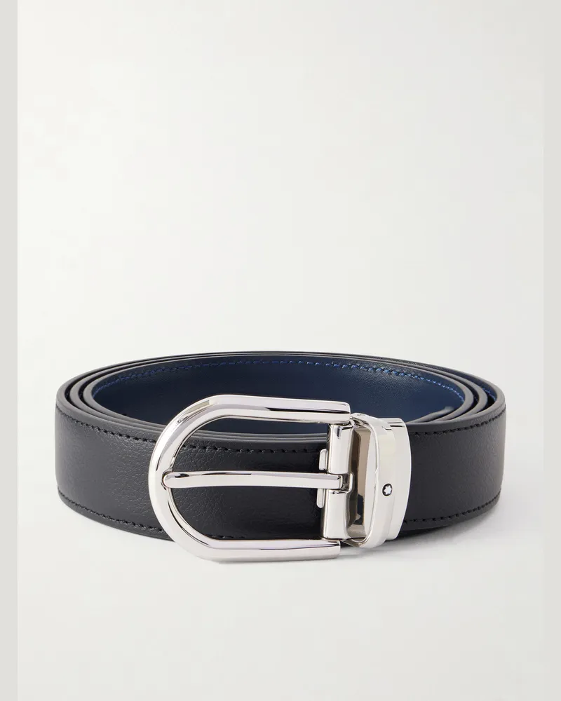 Montblanc 3cm Horseshoe Reversible Leather Belt Black