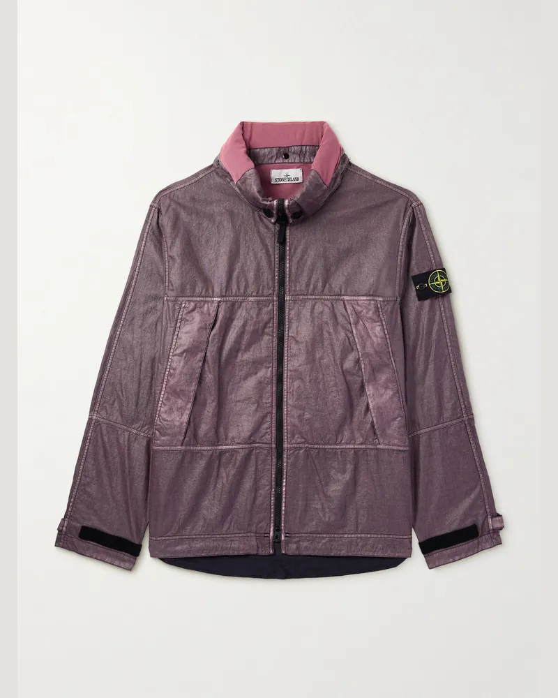 Stone Island Jacke aus „Lino Gommato“-Leinen mit Logodetail in Stückfärbung Lila