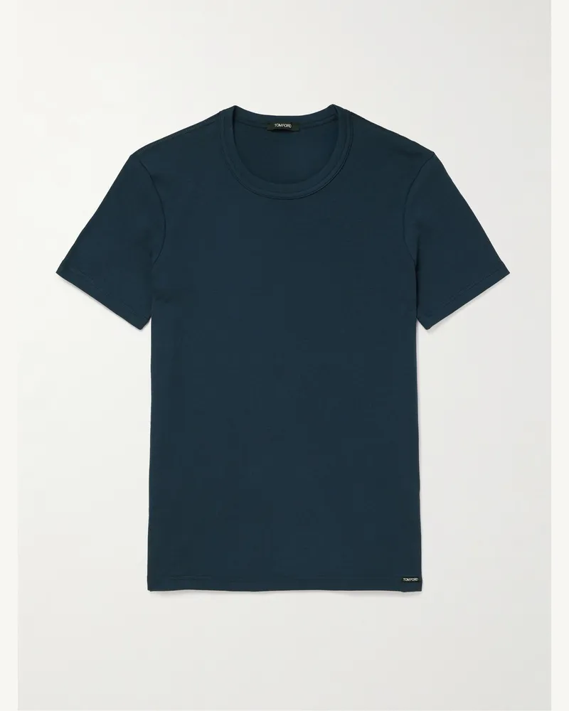 Tom Ford Schmal geschnittenes T-Shirt aus Stretch-Baumwoll-Jersey Blau