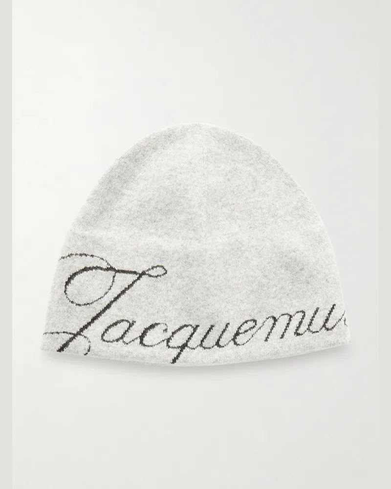 Jacquemus The Atelier Logo-Jacquard Knitted Beanie Gray