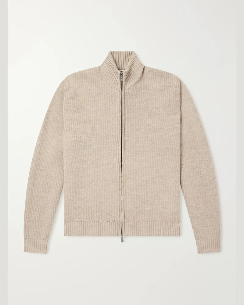 Frescobol Carioca Minas Merino Wool Zip-Through Sweater Neutrals