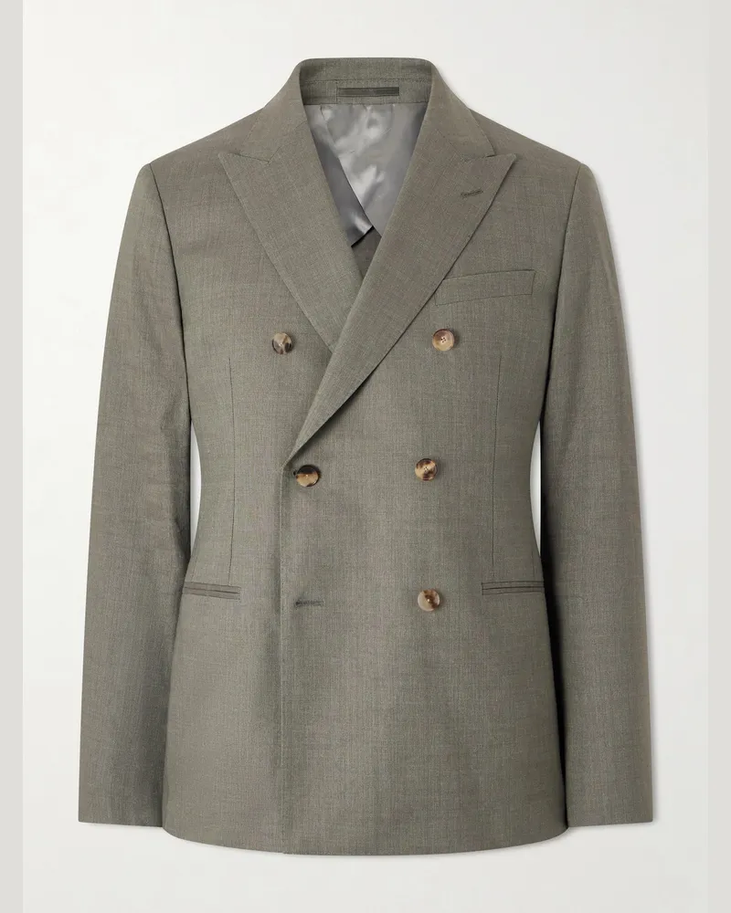 MR P. Double-Breasted Wool and Linen-Blend Suit Jacket Green