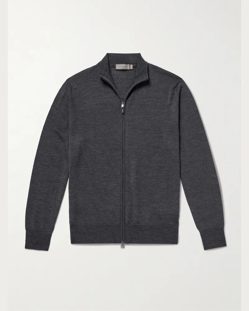 Canali Wool Zip-Up Cardigan Gray