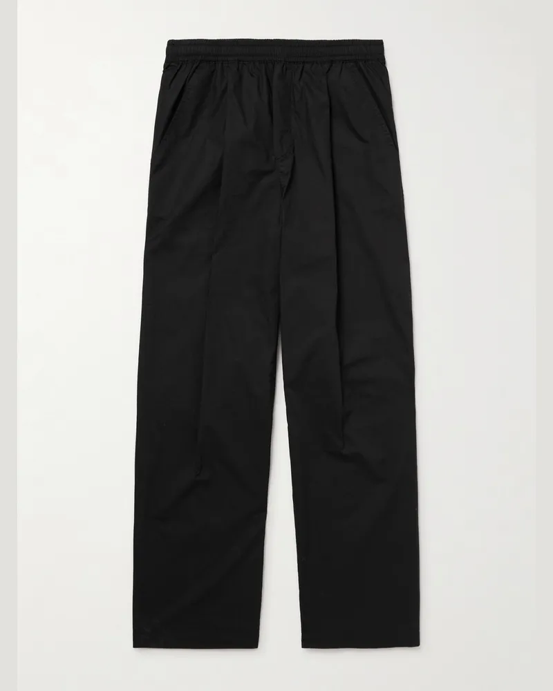 Folk Straight-Leg Pleated Stretch Cotton-Ripstop Trousers Black