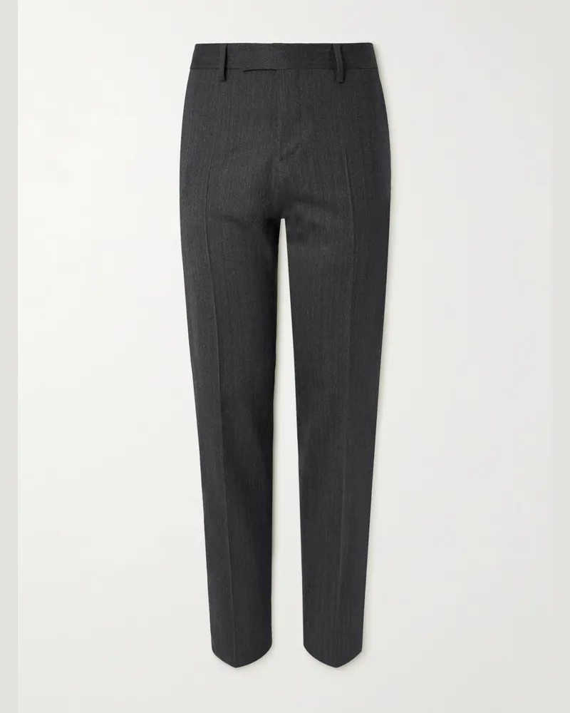 LARDINI Straight-Leg Virgin Wool-Blend Herringbone Suit Trousers Gray