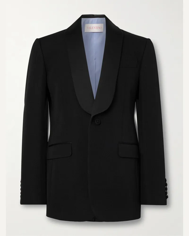 Valentino Garavani Smokingjacke aus Grain de Poudre aus Wolle mit Satinbesatz und Schalkragen Schwarz