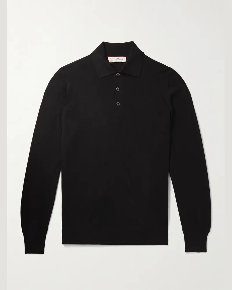 Brunello Cucinelli Virgin Wool and Cashmere-Blend Polo Shirt Black