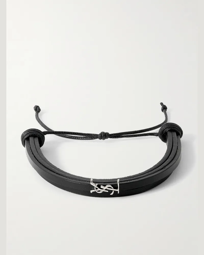 Saint Laurent Cassandre Logo-Embellished Leather Bracelet Black