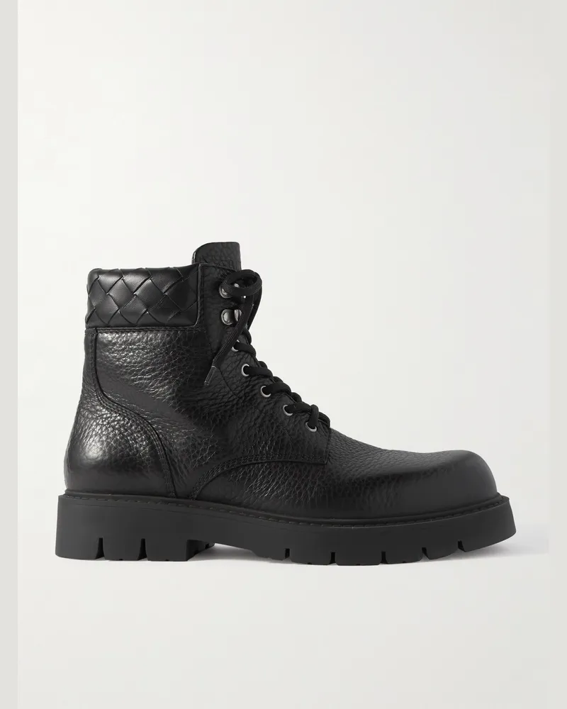 Bottega Veneta Haddock Schnürstiefel aus vollnarbigem Leder Schwarz