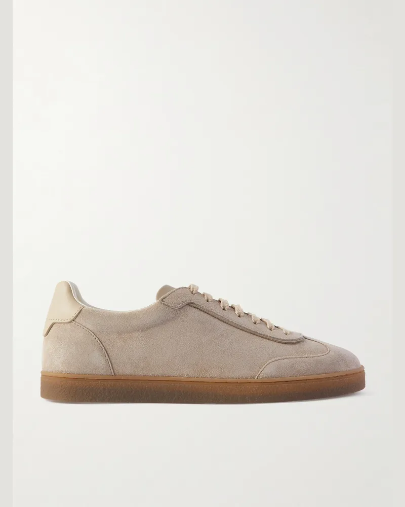 Brunello Cucinelli Leather-Trimmed Suede Sneakers Brown