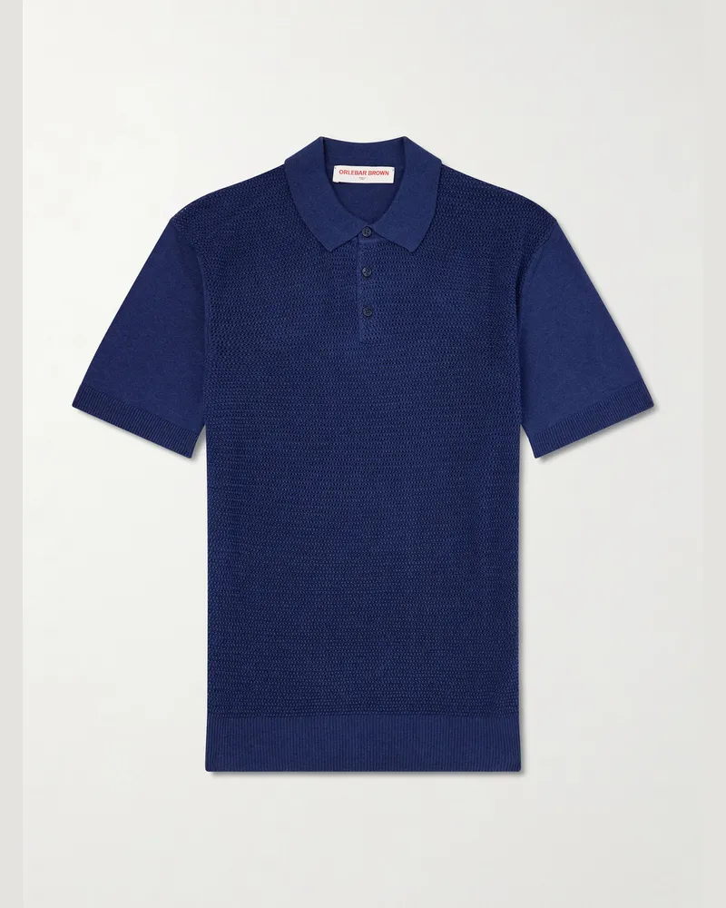 Orlebar Brown Burnham Tie Stitch Linen-blend Polo Shirt Blue