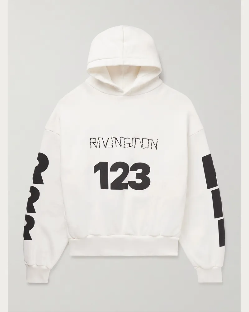 RRR123 USO-123 Logo-Print Embroidered Cotton-Jersey Hoodie White